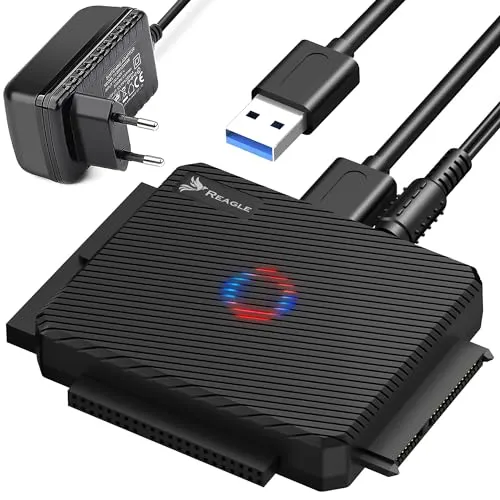 Reagle USB 3.2 zu SATA/IDE Adapter mit LED - Dockingstation für Festplatten, unterstützt 16TB und bietet ultraschnelle 5 Gb/s Übertragungsrate – ideal für große Dateien und schnelle Backups.