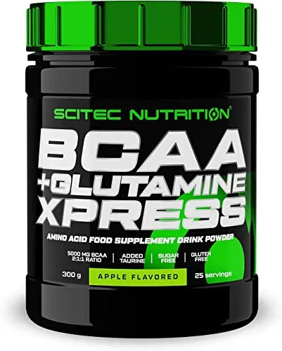 Scitec Nutrition BCAA + Glutamine Xpress - Essentielle Aminosäurenmischung - mit 5g 2:1:1 BCAAs - 5g Glutamin - angereichert mit Taurin, 300 g, Apfel