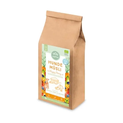 naftie Bio Hundeflocken Hundemüsli Happy Berry - Flocken-Mix für Hunde mit Dinkelflocken Kokosflocken Beeren-Obst und Gemüse - vegan - 1kg