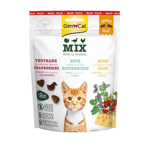 GimCat Crunchy Snacks Mix - Knuspriges und proteinreiches Katzenleckerli - 1 Beutel (1 x 140 g)