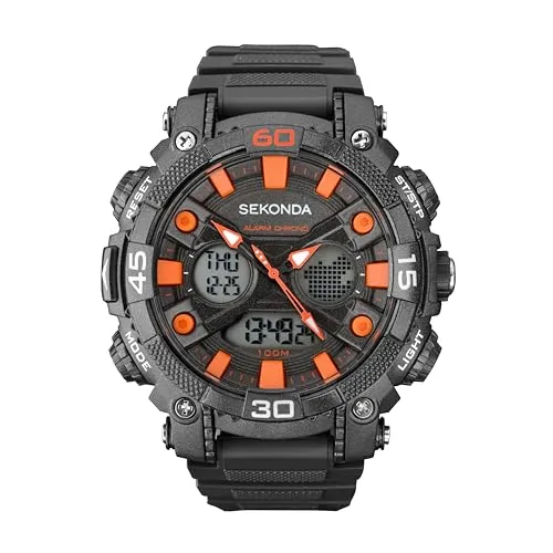 Sekonda Herren-Digitaluhr mit schwarzem Zifferblatt, Digitalanzeige und grauem Kunststoffband 1037.05