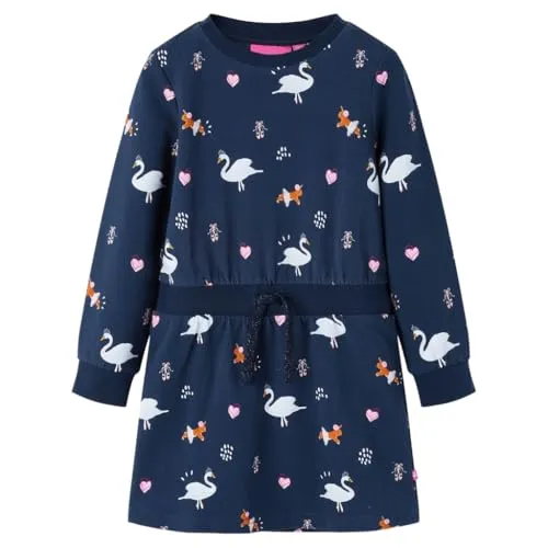vidaXL Kinderkleid Langen Ärmel Schwanenmotiv Langarmkleid Kinder Kleid Marineblau 104