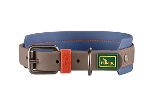 HUNTER Hundehalsband Havanna, Farbe: Taupe/Rauchblau, Strukturgewebe mit Kunststoffummantelung, breit, komfortabel, langlebig, reißfest, witterungsbeständig, pflegeleicht, Gunmetal-Look, Größe: 55