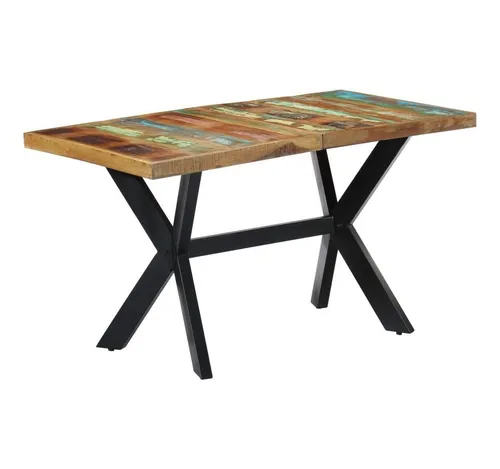furnicato Esstisch 140x70x75 cm aus massivem Altholz - Eleganter Esstisch im Vintage-Stil mit stabiler pulverbeschichteter Stahlkonstruktion. Jedes Stück ist einzigartig durch die charaktervolle Holzmaserung und die handgefertigte Verarbeitung.