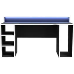 Gamingtisch >TEZAUR< LED-Wechselbeleuchtung, Fächer, schwarz/ weiss - 160x91,1x72cm (B/H/T) - Weiß/Schwarz