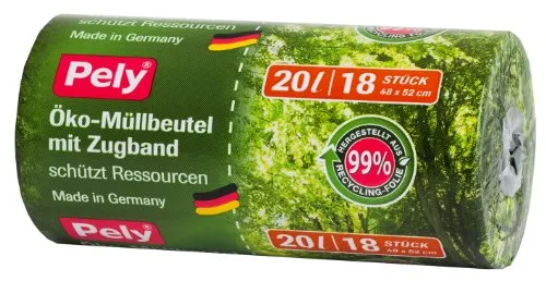 pely 8607 Öko-Müllbeutel mit Zugband, 20 Liter, 18 Stück