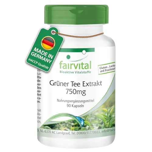 Fairvital | Grüntee Extrakt - 90 Kapseln - 1500mg Grüntee Extrakt pro Tagesdosis - 50% Polyphenole, 30% Catechine, 15% EGCG, 7% Koffein - HOCHDOSIERT - VEGAN - Camellia Sinensis
