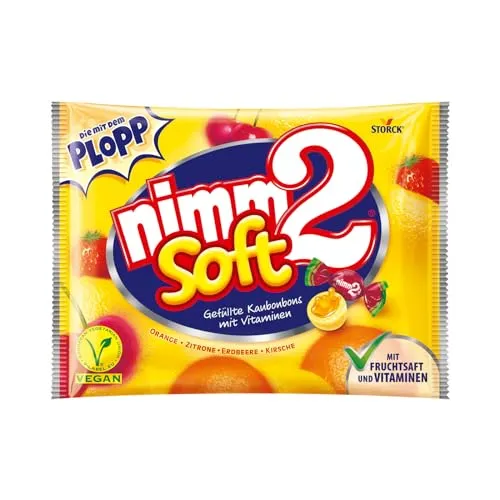 nimm2 soft Bonbons – 1 x 800 g – Gefüllte Kaubonbons in vier Sorten mit Fruchtsaft und Vitaminen – Vegane Süßigkeit