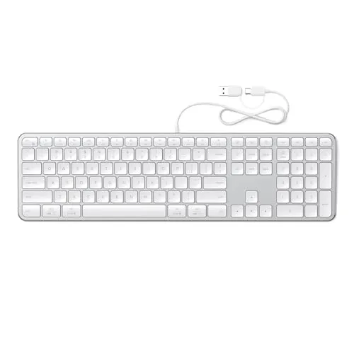 SATECHI kabelgebundene Slim LX3 Tastatur, 𝗨𝗦-𝗤𝗪𝗘𝗥𝗧𝗬, Silber