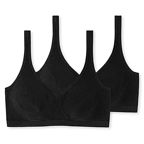 Schiesser Damen 2 Pack Cups Bio Baumwolle Bustier, schwarz - 75C - Funktionsunterwäsche aus 95% Bio Baumwolle, weich und angenehm für den täglichen Komfort.