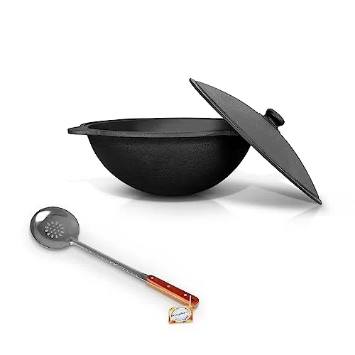 Gusseisen Kazan mit Aluminiumdeckel 22 L Deckel Schaumlöffel WOK Kochtopf Namangan Kasan Gusseisen Uzbekisch Kazan 22 L Deckel Schaumlöffel WOK Kochtopf Namangan Kasan казан шашлык плов Plov