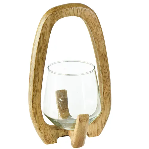 Windlicht Laterne aus Holz und Glas im Vintage-Design - Laternen & Windlichter - Stilvolle Deko-Laterne aus Mangoholz und Glas, ideal für sommerliche Abende und gemütliche Atmosphäre.