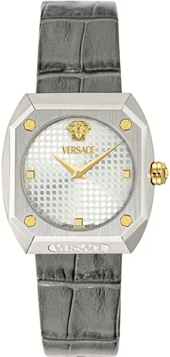 Versace Damen Uhr Antares Lady VE9E00124 - Elegantes Design in Silber/Grau - Stilvolle Armbanduhr aus Edelstahl mit grauem Lederarmband. Das markante silberne Zifferblatt und das robuste Saphirglas machen sie zum perfekten Accessoire für jeden Anlass.
