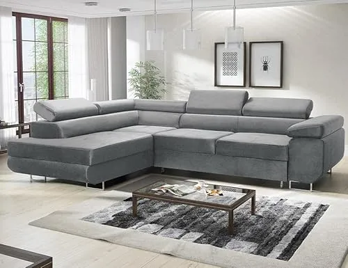 MODERNO Ecksofa Avesta mit Schlaffunktion - Sofa mit Bettkasten und robusten Metallfüßen, ideal für modernes Wohnen; bietet optimalen Komfort und zusätzlichen Stauraum für Decken oder Spielsachen.