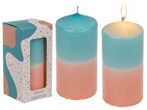 Stumpenkerze mit Farbverlauf, apricot/türkis ca. 12 x 6 cm, in Geschenkbox