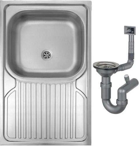 Apollo 80x50 Stahlspülbecken mit Siphon - Moderne Auflagespüle 80x50 cm, satiniert mit praktischer Abtropffläche und einfacher Installation, ideal für jede Küche.