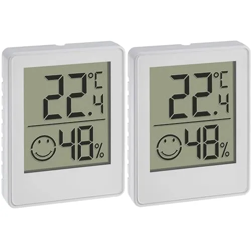 TFA Dostmann Digitales Mini Thermo-Hygrometer, 30.5039.02, Raumthermometer, Temperatur und Luftfeuchtigkeitsmessgerät, mit Smiley Komfortzonen, weiß (2)