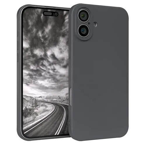 EAZY CASE - Silikonhülle für iPhone 16 Plus Hülle Silikon Case Grau weich stoßfeste Handyhülle Schutzhülle mit Kameraschutz Dünn Premium Schutz Cover TPU Phone Bumper in Anthrazit Matt