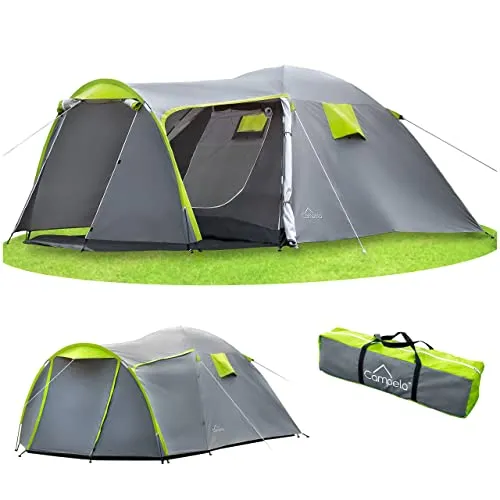 Campela Touristenzelt für 3-4 Personen - Wasserdicht & Geräumig - Kuppelzelt für Familiencamping, wasserdicht bis 3000 mm, mit Moskitonetz und geräumigem Vorraum für optimalen Komfort im Freien.