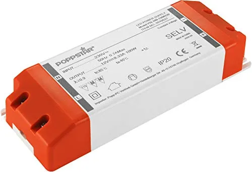 Poppstar LED Trafo Transformator 230V AC / 12V DC 8,33A - Transformator für LED Beleuchtung, sicher gegen Kurzschluss und Überhitzung, ideal für LED Stripes und Lampen, platzsparend und einfach zu montieren.