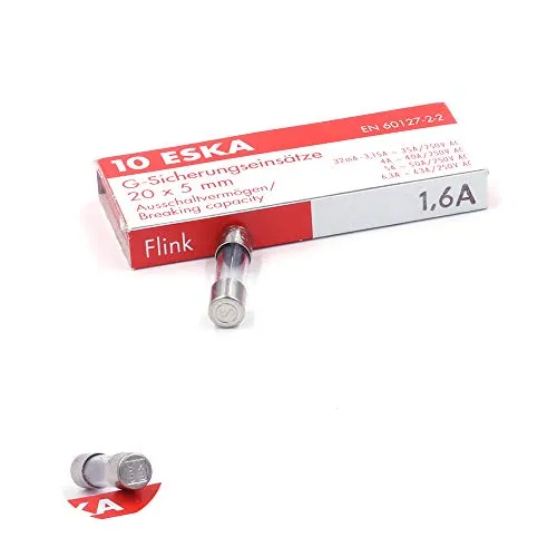 Schnellsicherung (F) aus Glas, 1,6 A/250 V AC, 5 x 20 mm (Packung mit 10 Sicherungen)