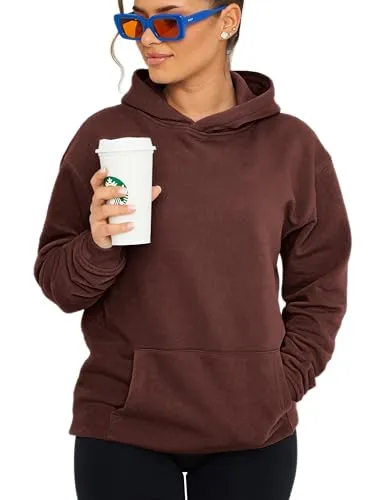 behype. Damen Oversize Hoodie Kapuzenpullover Einfarbig Basic Heavy Blank Pullover Unifarben Kapuzen-Sweatshirt Für Frauen DC_Damen_8001-Chocolate Brown-XS
