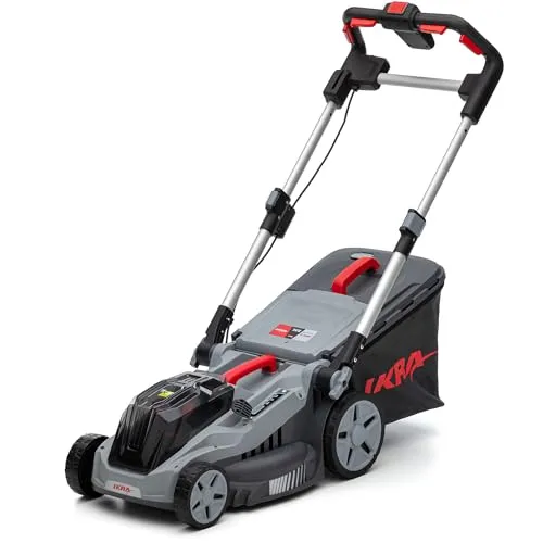 IKRA BOSCH 36V Akku 3in1 Rasenmäher IB-LM 38 - Sichelmäher für Rasenflächen bis 400m², mit bürstenlosem Motor für längere Laufzeit und 3in1-Funktion: Mähen, Fangen & Mulchen. Ergonomisch und platzsparend, ideal für mühelose Rasenpflege.