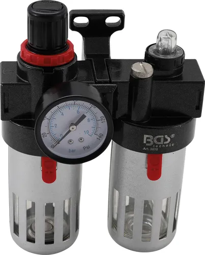 BGS-technic Druckminderer 8603 für Druckluft, 1/4 Zoll mit Nebelöler - Teile & Zubehör - Optimiert die Effizienz pneumatischer Werkzeuge durch integrierten Wasserabscheider und 10-stufigen Nebelöler für automatisches Ölen.