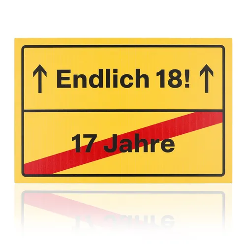FunX Endlich 18 Geburtstag Schild - Humorvolle Deko für den besonderen Tag - Kategorie: Schilder & Tafeln, ideales Geschenk und Partydeko für den 18. Geburtstag, wetterfest und perfekt für Innen- und Außenbereiche.