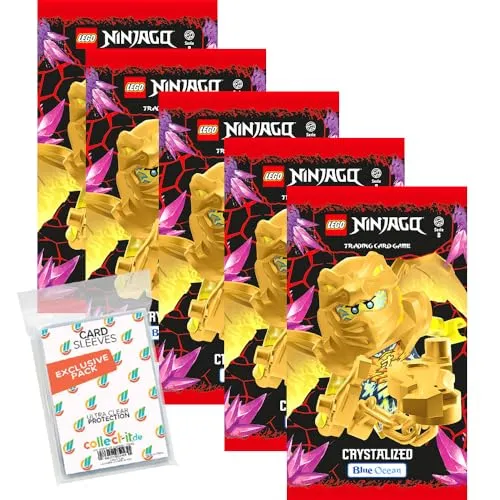 Bundle mit Blue Ocean LEGO Ninjago Serie 8 Trading Cards - 5 Booster + Exklusive Collect-it Hüllen
