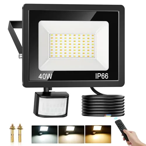 COTLEDL 40W LED Strahler mit Bewegungsmelder Außen, 4500LM Dimmbar Außenstrahler Aussen mit Fernbedienung, IP66 Wasserdicht Scheinwerfer Warmweiß Neutralwei Kaltweiß LED Fluter für Garten Hof Garage