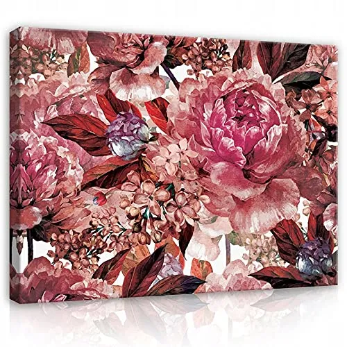 WallArena - Leinwand Bilder - Pfingstrosen Blumen - 60x40 cm Leinwandbilder - Bild auf leinwand - Wandbild XXL groß Wandbilder für Wohnzimmer Schlafzimmer Wohnzimmerbilder Modern