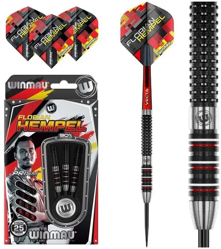 WINMAU Florian Hempel 23 Gramm Steeltip Darts Set - Premium Steel-Dartpfeile aus Wolfram mit Twin-Grip-Design für optimales Wurfgefühl und Präzision – ideal für Wettkämpfe und ambitionierte Spieler.