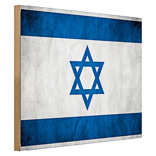 Holzschild Flagge 40x30cm Israel Fahne Wanddeko