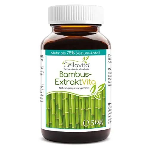 Cellavita | Bambus-Extrakt Vita | 50g Pulver (100 Tages-Vorrat) & Vorsorgepaket mit sehr hohen Anteil (75%) an Silizium | 50g Pulver
