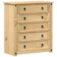 vidaXL Kommode mit 5 Schubladen aus Kiefernholz - Kommode aus massivem Kiefernholz mit 5 Schubladen, ideal für Wohnzimmer oder Schlafzimmer. Langlebig, pflegeleicht und mit eleganten Metallgriffen für einfachen Zugriff.