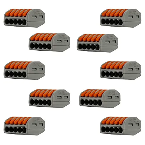 REV 0508574555 Kabelklemmen, 10x Verbindungsklemmen 5-fach, 400VAC, 32A 0,08-4 mm², grau