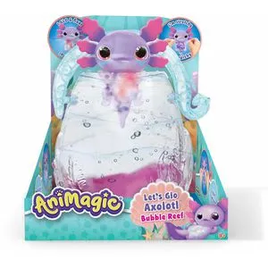 Animagic Elektronisches Haustier Lets Glo Axolotl - Interaktives, leuchtendes Axolotl im Aquarium für Kinder ab 4 Jahren – mit flexiblen Tentakeln und magischen Blasenknopf für faszinierenden Spielspaß.