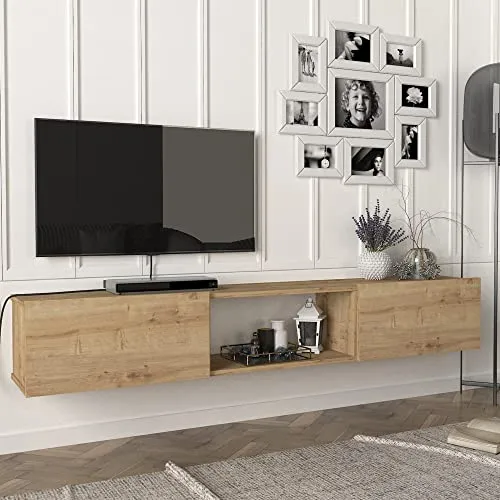 [en.casa] Fernsehschrank Paltamo - Modernes hängendes TV-Board - TV-Halterungen: Stilvolles, platzsparendes Design für optimale Raumnutzung mit 3 Fächern. Belastbar bis 36 kg, ideal für Mediengeräte und einfache Wandmontage.