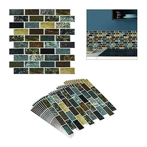 Relaxdays Fliesenaufkleber 10er Set, Steinoptik, selbstklebend, Küche & Bad, 31x31cm, Klebefliesen, Design B, mehrfarbig