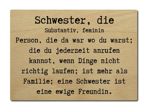 LUXECARDS POSTKARTE Holzpostkarte SCHWESTER, DIE Grußkarte Geschenk Geschwister