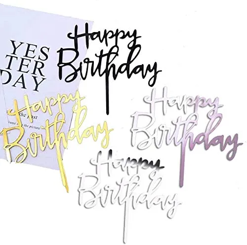 Coriver 12er Pack Happy Birthday Cake Topper, Acryl-Glitter-Cupcake-Topper für Geburtstagskuchen-Dekorationen (Gold, Roségold, Silber, Blau * 3)