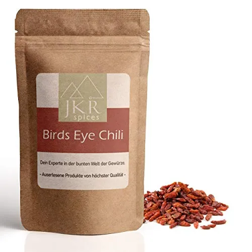 JKR Spices Birds Eye Chili Schoten - extrem scharfe Chilis | ganze Chilischoten, feurige Chillis, mexikanisch und asiatische Gewürze - für scharfe Gerichte | natürliches Gewürz - 500g