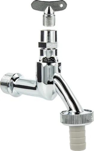 tecuro Auslaufventil 1/2 Zoll, Steckschlüssel-Oberteil, Schlauchtülle, MS hochglanzverchromt