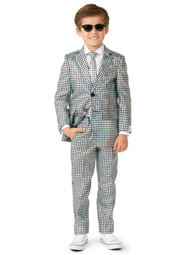 Opposuits Partyanzug Boys Discoballer Anzug für Kinder in silber von OppoSuits