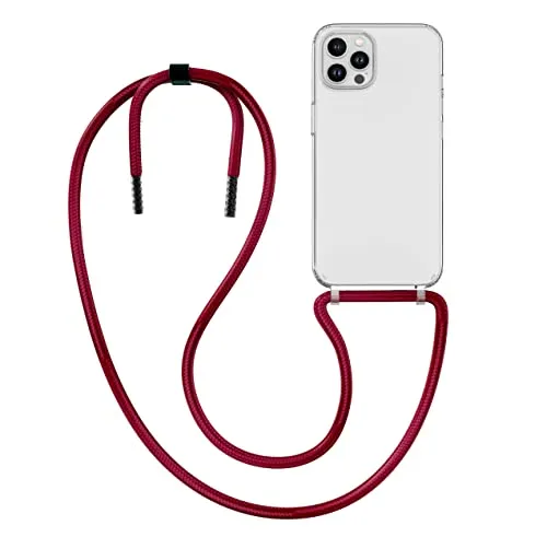 MyGadget Handykette für iPhone 12 Pro Max - [ Hülle mit Band abnehmbar & verstellbar ] - Handyhülle mit Handyband zum Umhängen Schnur Case Schutzhülle - Wein Rot