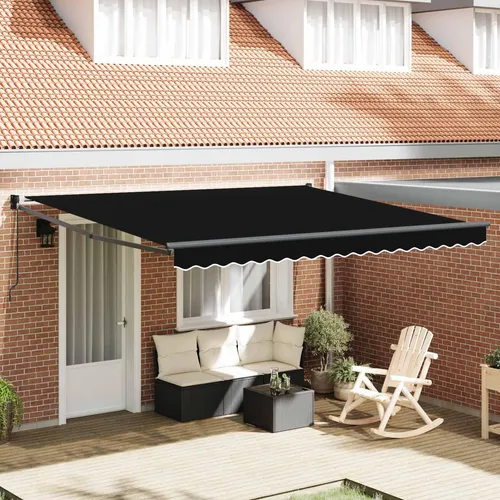 vidaXL Manuelle Einziehbare Markise Schwarz 400x300 cm - Außenanbau mit UV-beständigen und wasserabweisenden Materialien, ideal für Balkon und Terrasse, sorgt für flexiblen Sonnenschutz und eleganten Stil.