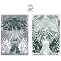 Fashion4Home Boho Kelim Teppich Läufer - Palm-Grün-Weiß, 160x230 cm - Teppich für Wohnzimmer, Flur, Küche und mehr, wendbar für zwei Looks und umweltfreundlich aus recyceltem Material. Ideal für stilvolle Akzente in jedem Raum.