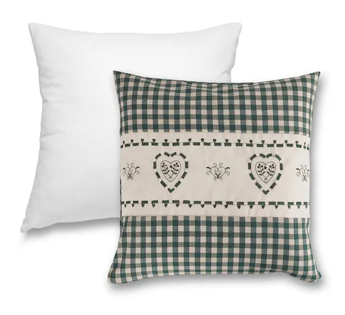 wometo Kissenhülle Landhaus Karo mit Stickerei Herz oder Hirsch, 40x40 cm, (1 Stück), OEKO-TEX®, Karo, Herz & Hirsch-Stickmotiv, MIT Füllung