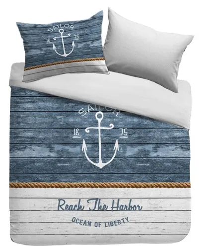 Sognamo Bettwäsche Skjern Multi - Bettwäsche-Set für maritime Träume, 2-teilig aus 100% Baumwolle, pflegeleicht und trocknergeeignet, mit schickem Seefahrt-Motiv.